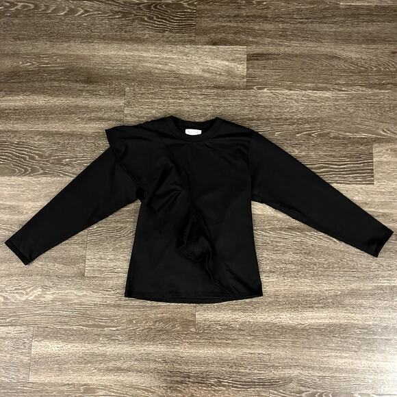 EUC Nation Los Angeles Farrah Top Black Sz XS Asymmetric Ruffle Sleeve Chic Tee - Picture 5 of 16